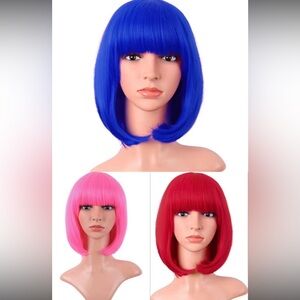 Three new 12 inch/30cm fashion lady short straight Synthetic Flat Bangs Bob Wig
